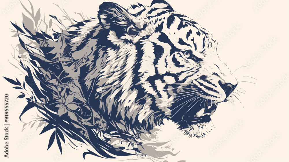 Tiger Tattoo Design on White Background - Vector Art Tiger Tattoo Design on White Background - Vector Art