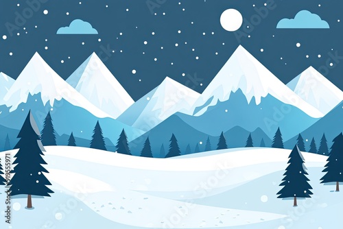 Flat design of snow-covered mountains landscape background vector illustration