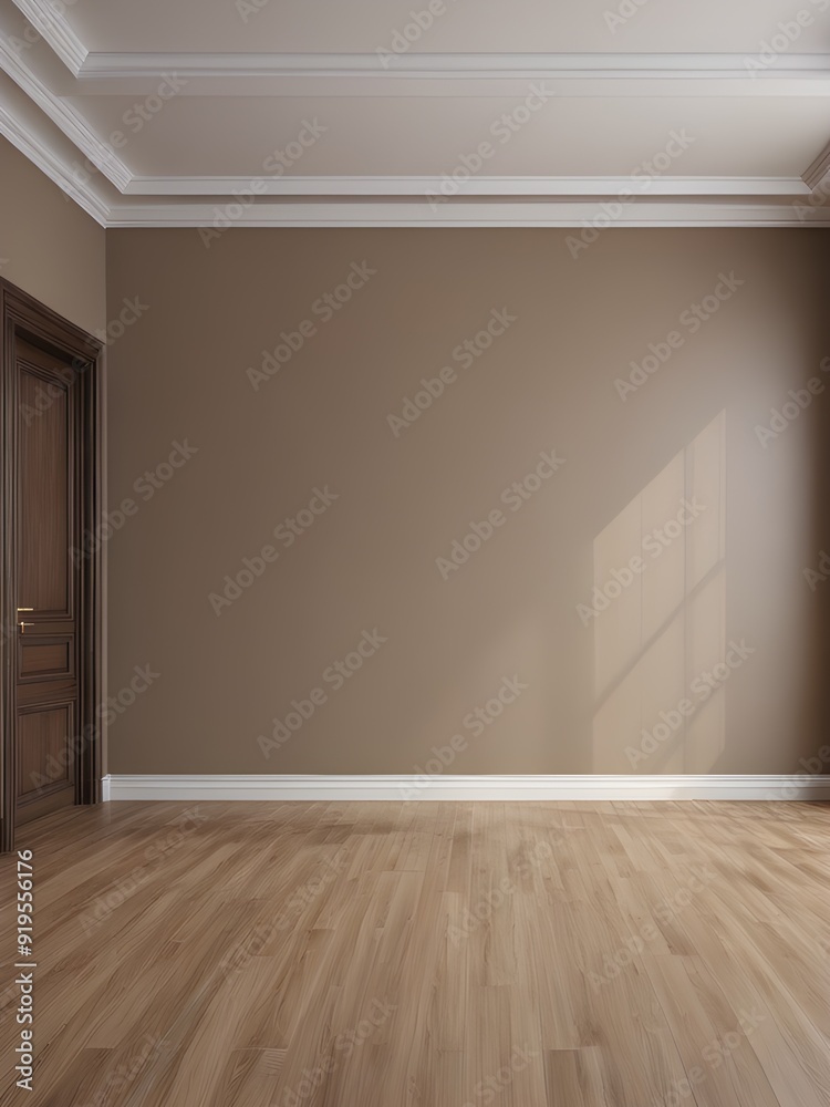 Fototapeta premium An empty space in a room with brow wall in the morning
