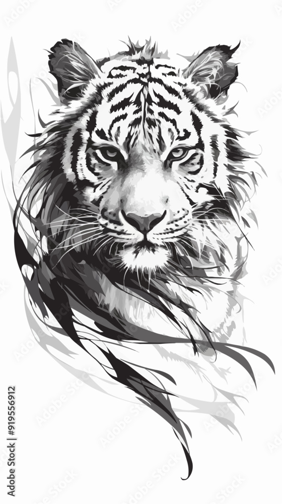 Symmetric Black Tiger Tattoo Design on White Background - Vector Art Symmetric Black Tiger Tattoo Design on White Background - Vector Art