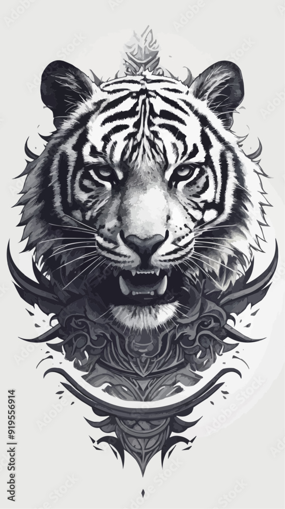 Symmetric Black Tiger Tattoo Design on White Background - Vector Art Symmetric Black Tiger Tattoo Design on White Background - Vector Art