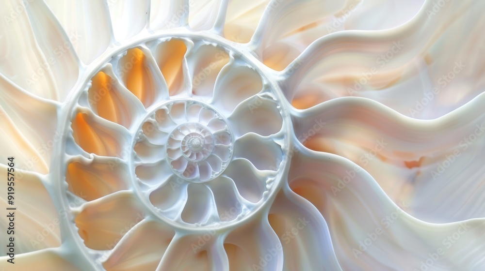 Nautilus shell in closeup, showcasing its iconic spiral pattern. The shell's geometric design is a stunning piece of nature's art. Nautilus shell in closeup, showcasing its iconic spiral pattern. The shell's geometric design is a stunning piece of nature's art.