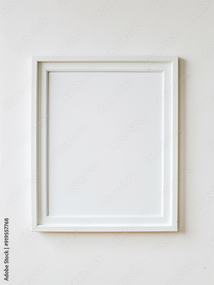 A white framed picture with a white background. The frame is empty and the orientation is portrait. A white framed picture with a white background. The frame is empty and the orientation is portrait.