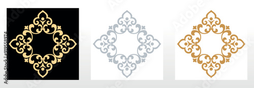 Set of decorative frames Elegant vector element for design in Eastern style, place for text. Floral black, golden and gray borders. Lace illustration for invitations and greeting cards