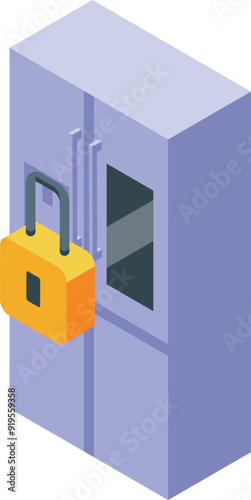 Modern fridge is equipped with a padlock, controlling access to food and helping people with healthy eating habits
