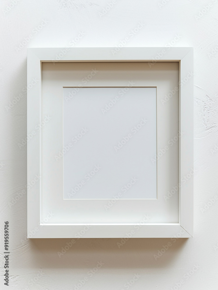 A white framed picture with a white background. The frame is empty and the orientation is portrait. A white framed picture with a white background. The frame is empty and the orientation is portrait.