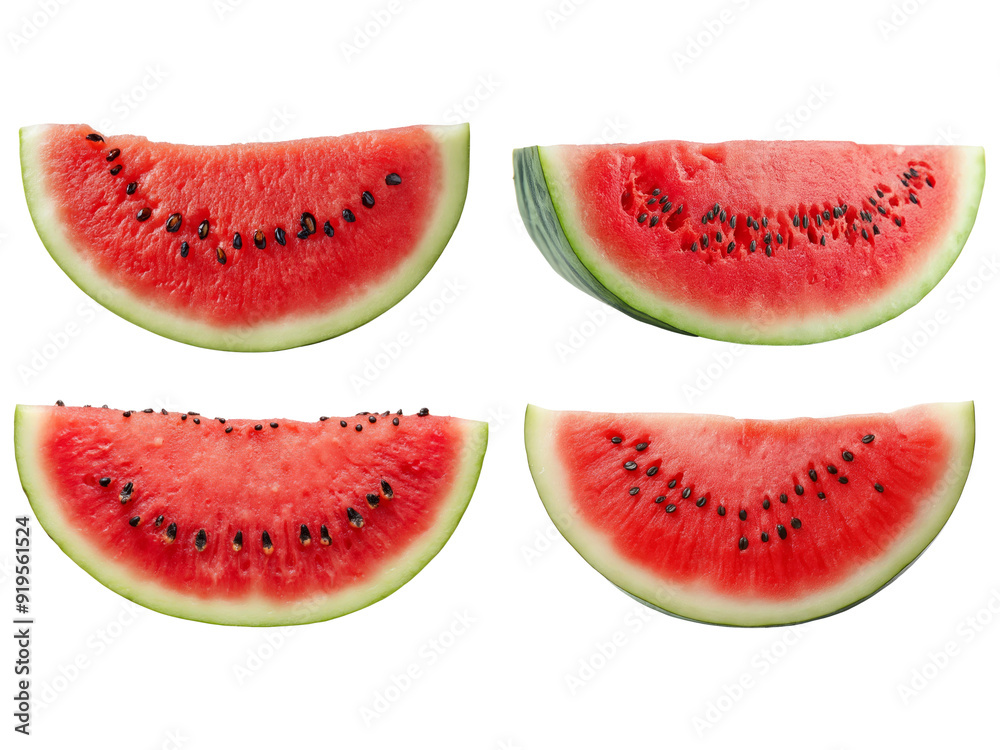 A perfect slice of juicy watermelon with seeds, isolated on white, vibrant colors, PNG die-cut A perfect slice of juicy watermelon with seeds, isolated on white, vibrant colors, PNG die-cut