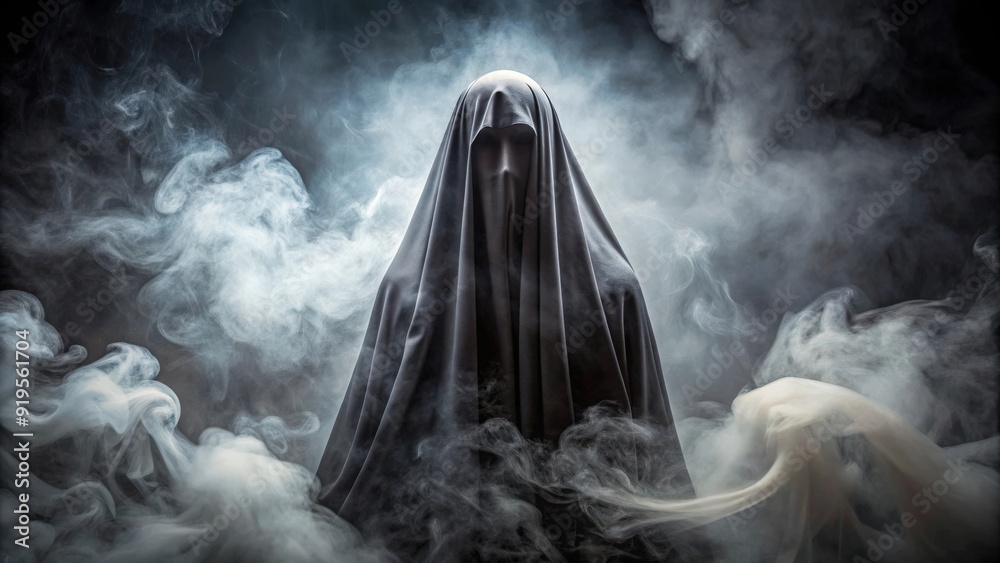 Veil of darkness covering eerie smoke and mist, ominous, shadows, mysterious, atmosphere, spooky, haunting, foggy, hazy Veil of darkness covering eerie smoke and mist, ominous, shadows, mysterious, atmosphere, spooky, haunting, foggy, hazy