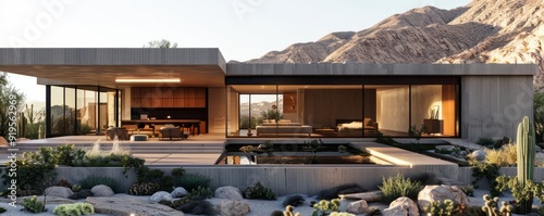 Desert house with minimalist landscaping. photo