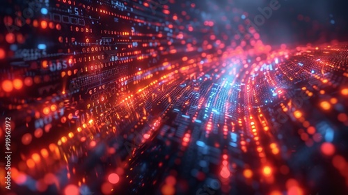 Digital Data Stream: A background depicting a flowing stream of binary code, suggesting digital data transfer and high-tech environments. The glowing numbers create a futuristic, cyberpunk aesthetic.