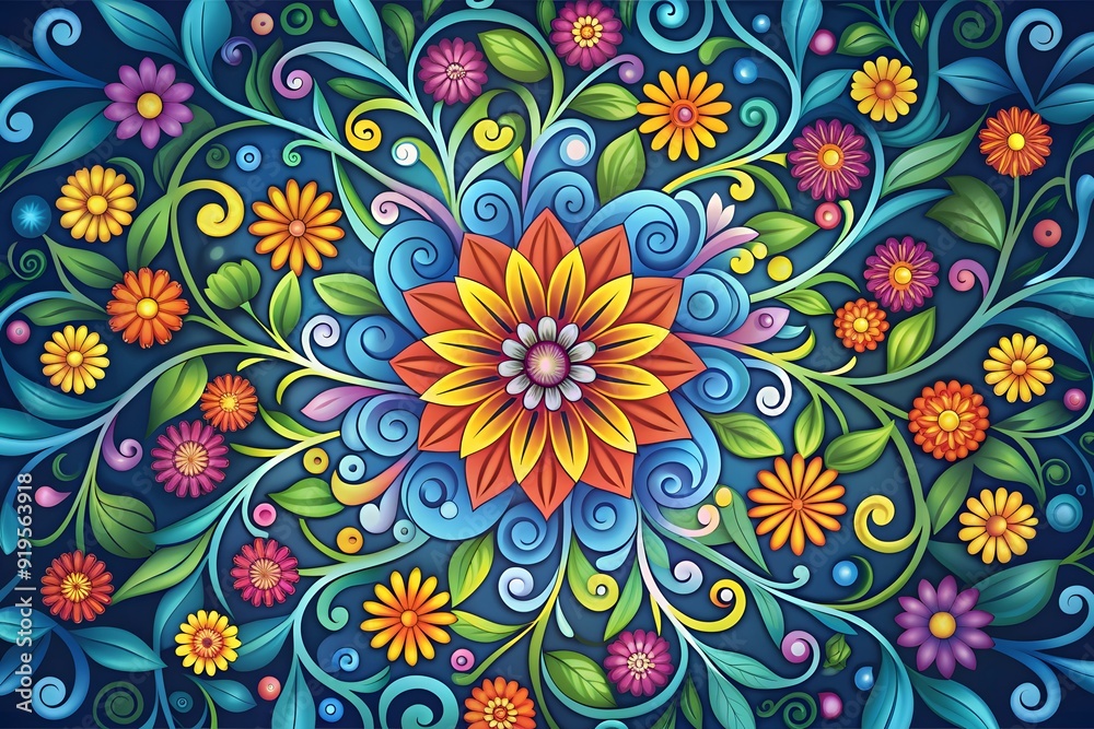 Fototapeta premium A close up of a bunch of colorful paper flowers, fanciful floral mandelbulb. Beautiful picture of flowers.