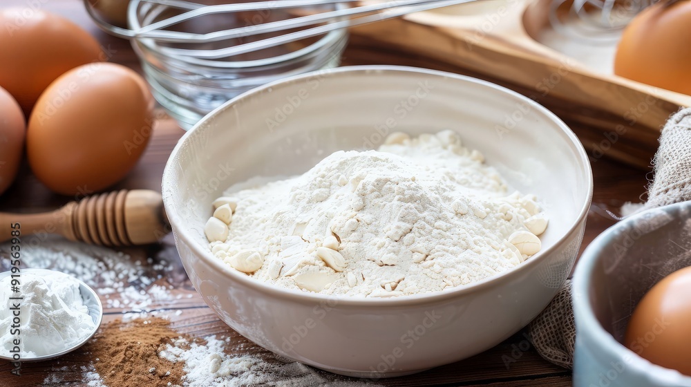 Baking Ingredients on Wooden Table Baking Ingredients on Wooden Table