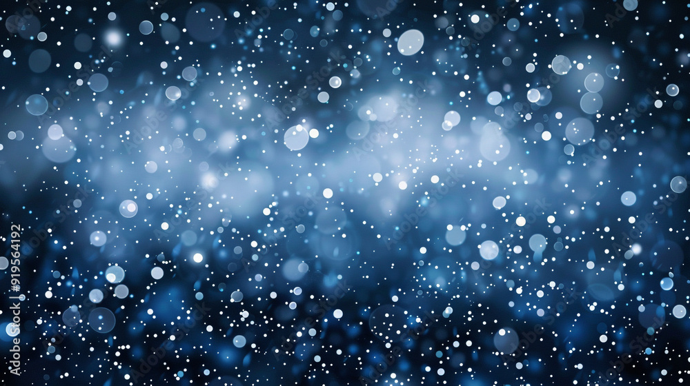 Obraz premium A blue background with snowflakes falling from the sky. The snowflakes are white and scattered throughout the image.