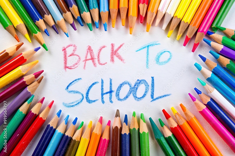 Fototapeta premium Colorful Back to School Supplies Round Frame Creative Education Background