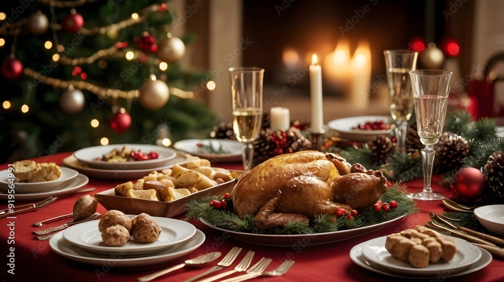 Naklejka premium Festive Christmas Dinner Table with New Year's Decor
