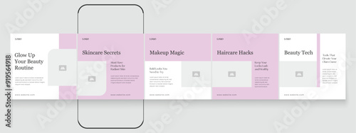 Spa beauty parlor carousel post template, creative beauty Instagram carousel template design, Linkedin social media post content creator template for skincare and beauty