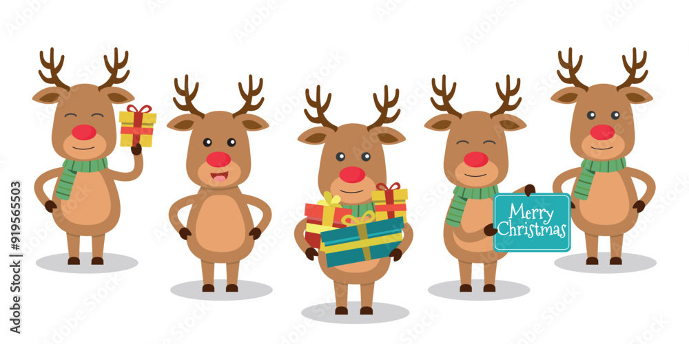 Funny Christmas party for kids: Collection of vector illustrations with Santa Claus, reindeer. Funny Christmas party for kids: Collection of vector illustrations with Santa Claus, reindeer.