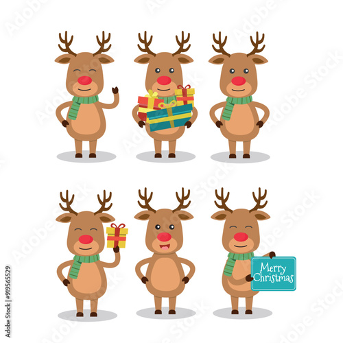 Funny Christmas party for kids: Collection of vector illustrations with Santa Claus, reindeer.