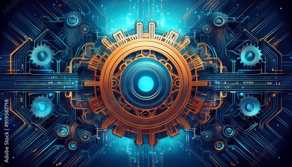 interconnected gears and circuitry symbolizing synergy between technology and business processes interconnected gears and circuitry symbolizing synergy between technology and business processes