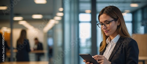 Professional, woman and tablet with mobile phone at a company is typing a conversation on the internet. Female person, business and communication with tech for entrepreneurship at the office