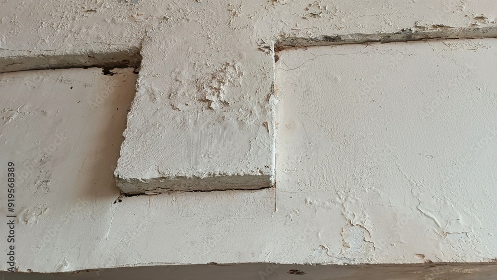 A white wall with a rough texture and a few cracks