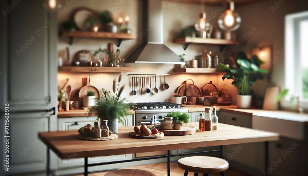 Obraz premium Elegant Luxury Kitchen Interior Design: Modern Furniture, Chic Decor, and Sophisticated Style