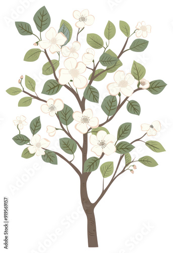 PNG Dogwood Tree flower illustrated blossom.