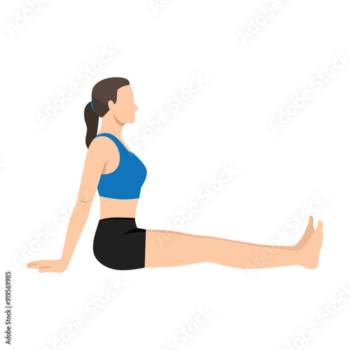 Woman doing Staff Pose Hands Back Variation or Dandasana Hasta Back Variation. Flat vector illustration isolated on white background