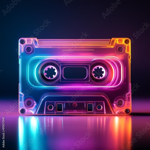 Retro neon cassette tape Evoking nostalgia for the 90s music era Perfect for themed content and vintage design projects