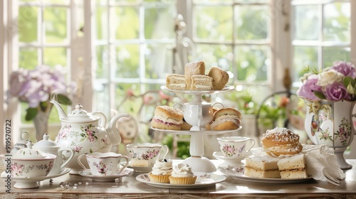 Wallpaper Mural Afternoon Tea Setting with Delicate Floral Decor Torontodigital.ca