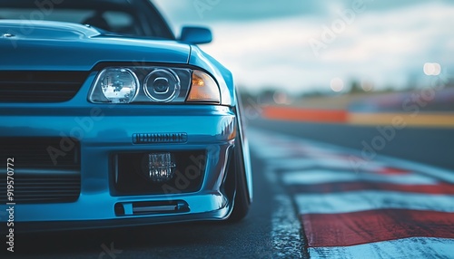 Blue Sports Car on a Race Track