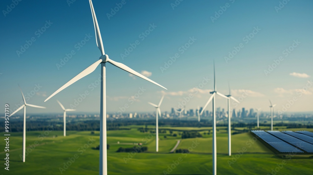 Aerial view of a smart city with interconnected green spaces solar ...