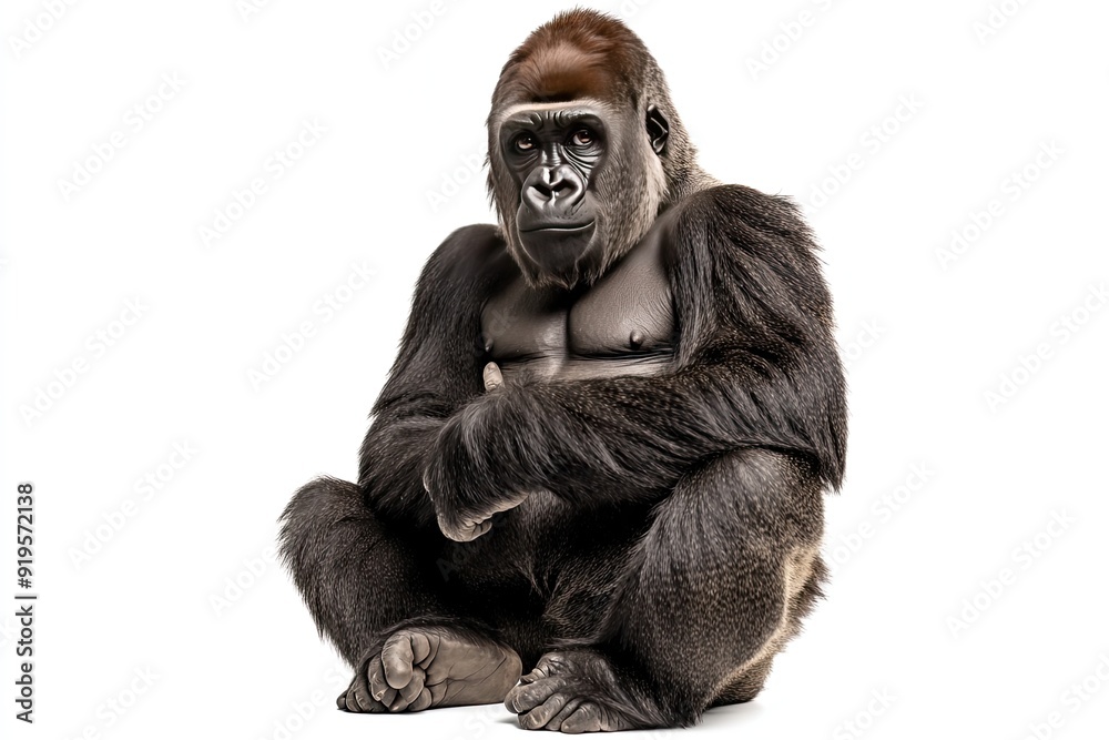 Gorilla sitting and beating chest isolated on a white background Gorilla sitting and beating chest isolated on a white background