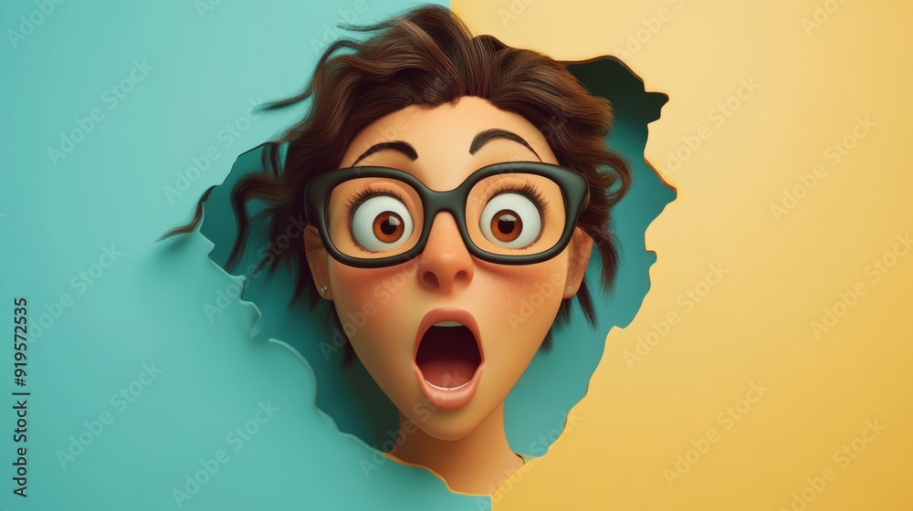 Amazed Cartoon Character Adult Woman in Paper Cut Style Illustration Amazed Cartoon Character Adult Woman in Paper Cut Style Illustration