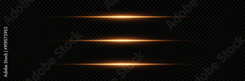 
Set of horizontal light lines. Neon laser highlights on a transparent background.