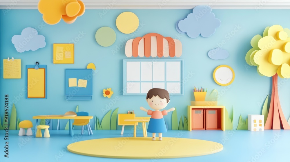 Student in School, Back to School in Paper Cut Style Illustration Student in School, Back to School in Paper Cut Style Illustration