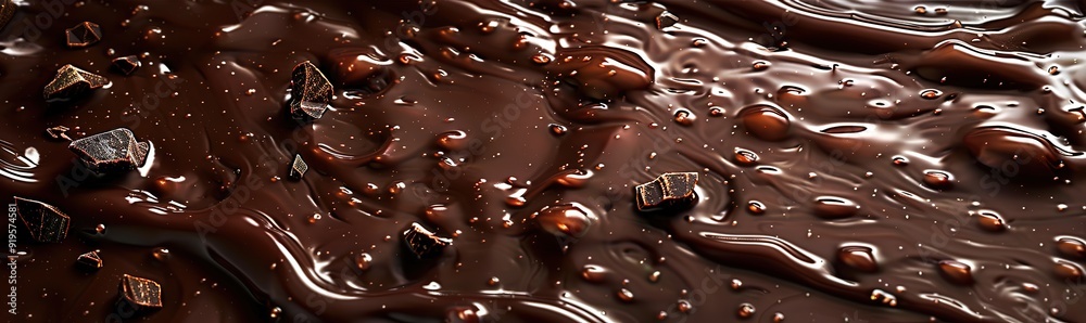 Close up of rich, melted chocolate with chunks of nuts and chocolate pieces. Perfect for use in recipes, food blogs, and dessert themed designs. Close up of rich, melted chocolate with chunks of nuts and chocolate pieces. Perfect for use in recipes, food blogs, and dessert themed designs.