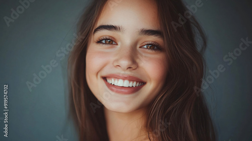 Happy Young Woman Smiling with Perfect Teeth.