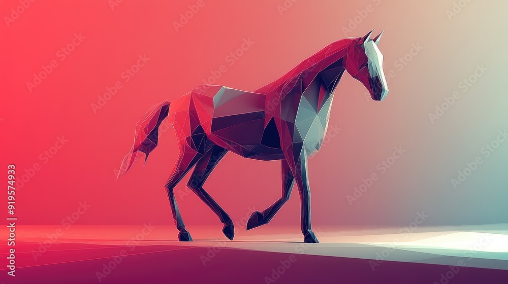 Obraz premium Low-Poly 3D Model of a Horse in Abstract Geometric Shapes with Bold Colors