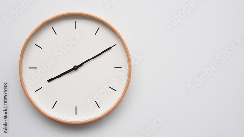 Wallpaper Mural Minimalist wooden Wall Clock on White Wooden Surface with Space for Text – Time Set at 20.10, 08.10 Torontodigital.ca
