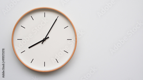 Wallpaper Mural Minimalist wooden Wall Clock on White Wooden Surface with Space for Text – Time Set at 20.05, 08.05 Torontodigital.ca