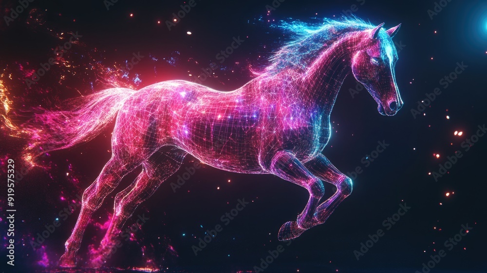 Sci-Fi Concept of a Bioluminescent Alien Horse with Glowing Patterns Sci-Fi Concept of a Bioluminescent Alien Horse with Glowing Patterns