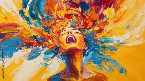 Abstract painting of a person feeling ecstatic, vibrant and explosive, swirling colors, energetic brushstrokes