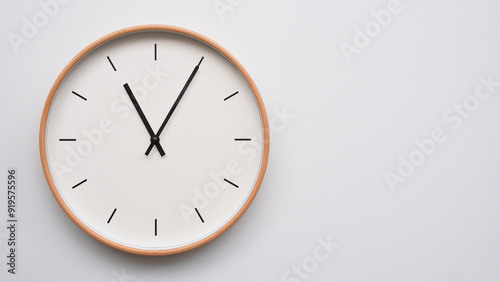 Wallpaper Mural Minimalist wooden Wall Clock on White Wooden Surface with Space for Text – Time Set at 11.05/23.05 Torontodigital.ca