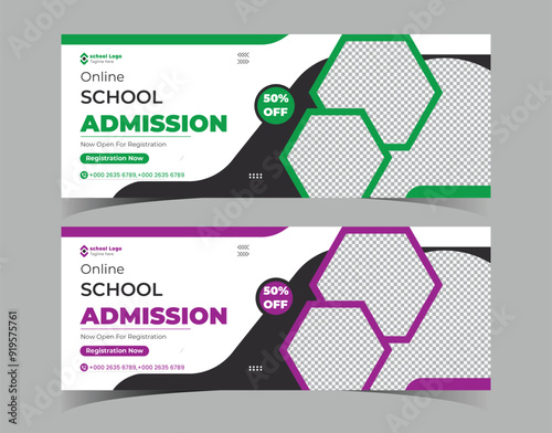 school admission social media cover photo design, vector  editable template.