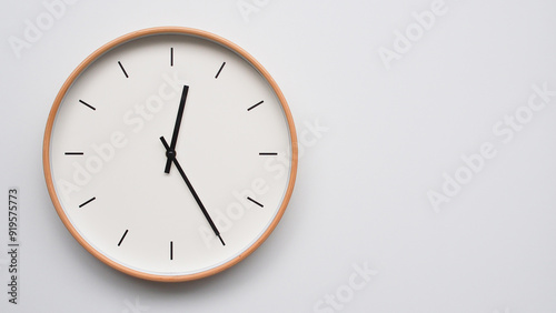 Wallpaper Mural Minimalist wooden Wall Clock on White Wooden Surface with Space for Text – Time Set at 00.25/12.25 Torontodigital.ca