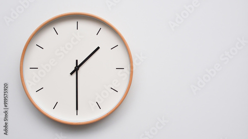 Wallpaper Mural Minimalist wooden Wall Clock on White Wooden Surface with Space for Text – Time Set at 13.30/01.30 Torontodigital.ca