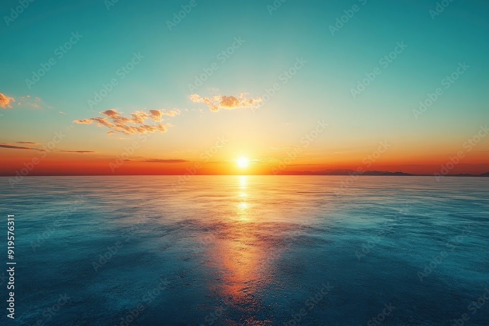 Fototapeta premium Golden Hour Serenity: Tranquil ocean sunset with vibrant colors reflecting on the water