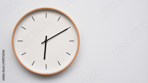 Wallpaper Mural Minimalist wooden Wall Clock on White Wooden Surface with Space for Text – Time Set at 18.10/06.10 Torontodigital.ca