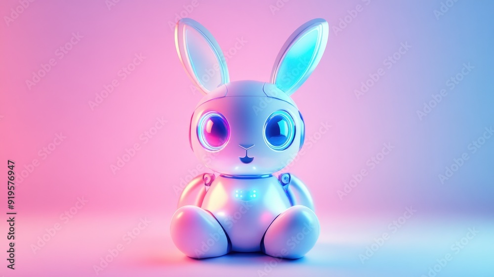 Fototapeta premium Robo-Rabbit in a Futuristic Playground with Minimalistic Abstract Background